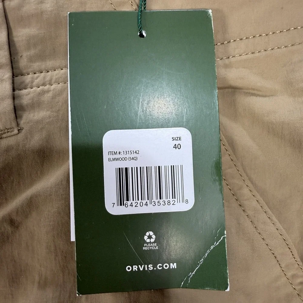 NWT Orvis Foothill Cargo Shorts Mens 40 Khaki Nylon Moisture Wicking